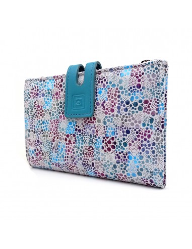 Monedero Billetera en Piel Para Mujer con cremallera,  Tamaño Mediano, PEZRAYA celeste