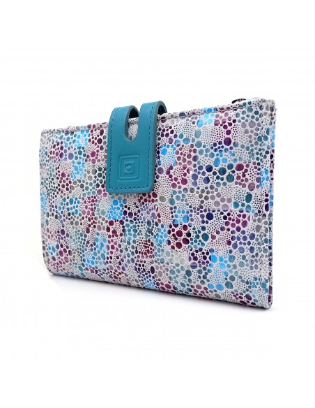 Monedero Billetera en Piel Para Mujer con cremallera,  Tamaño Mediano, PEZRAYA celeste