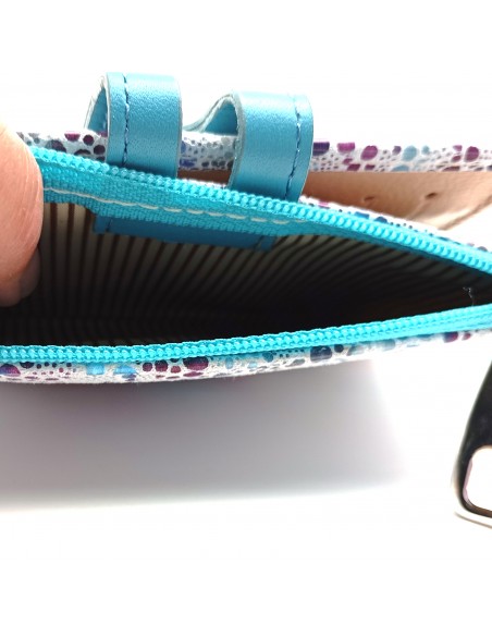 Monedero Billetera en Piel Para Mujer con cremallera,  Tamaño Mediano, PEZRAYA celeste comaprtimiento cremallera