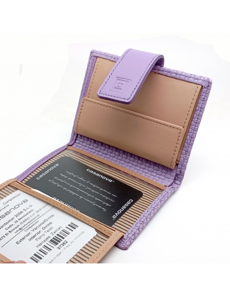 Cartera de piel para Mujer Pequeña con Monedero interior, NEXUS lila compartimiento interno