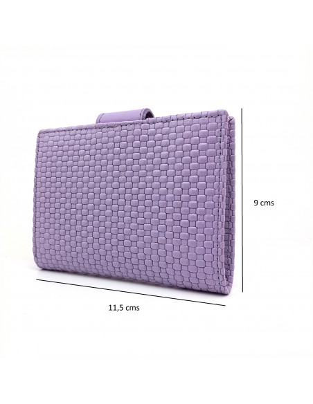 Cartera de piel para Mujer Pequeña con Monedero interior, NEXUS lila medidas