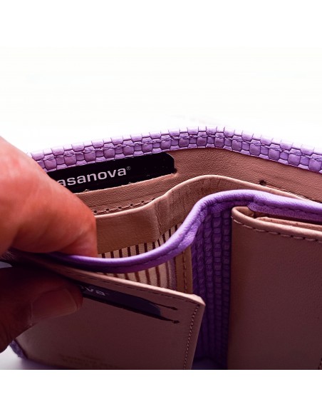 Cartera de piel para Mujer Pequeña con Monedero interior, NEXUS lila compartimiento para billetes