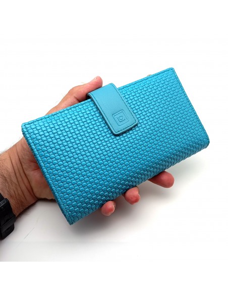 Monedero billetero de piel para mujer grande NEXUS turquesa parte externa