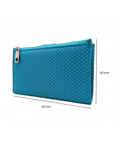 Monedero billetero de piel para mujer grande NEXUS turquesa medidas.