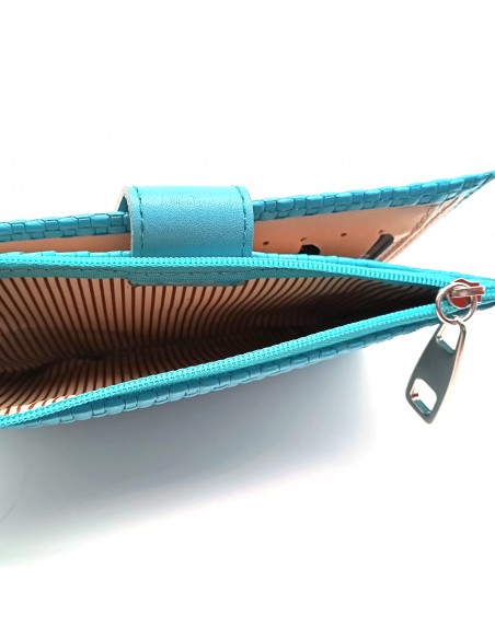 Monedero billetero de piel para mujer grande NEXUS turquesa  compartimiento para monedas.