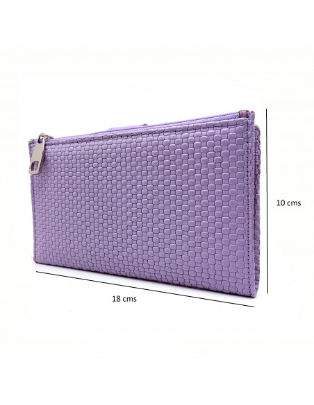 Monedero billetero de piel para mujer grande NEXUS lila medidas