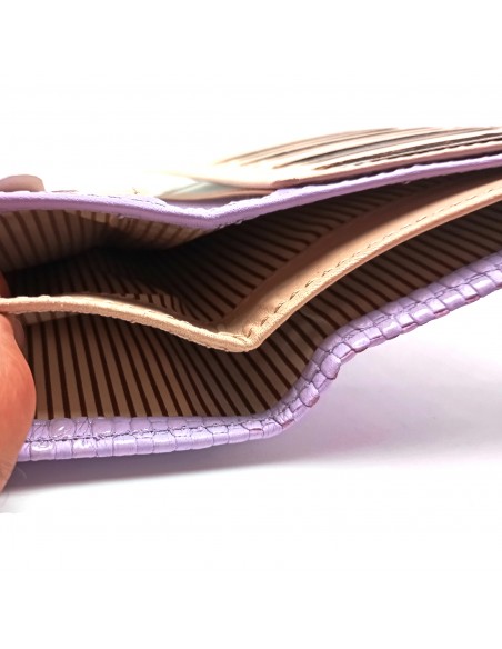 Monedero billetero de piel para mujer grande NEXUS lila comaprtimientos para billetes