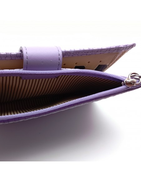 Monedero billetero de piel para mujer grande NEXUS lila bolsillo de cremallera para monedas.