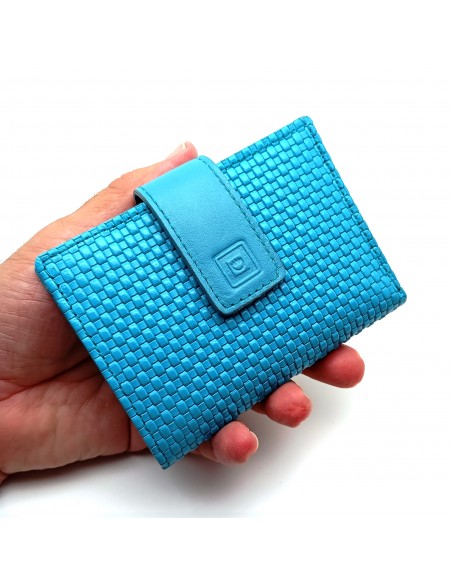 Cartera de piel para Mujer Pequeña con Monedero interior, NEXUS turquesa diseño trenzado