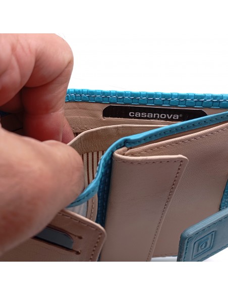 Cartera de piel para Mujer Pequeña con Monedero interior, NEXUS turquesa compartimiento para billetes.