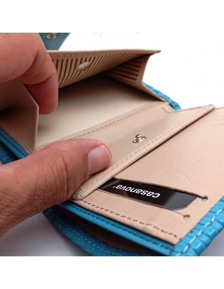 Cartera de piel para Mujer Pequeña con Monedero interior, NEXUS turquesa compartimiento para moneda