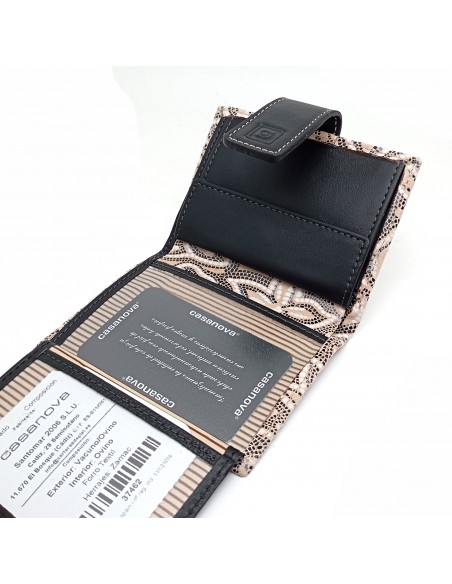 Cartera de piel para Mujer Pequeña con Monedero interior, LISS beige compartimiento interno tarjetas