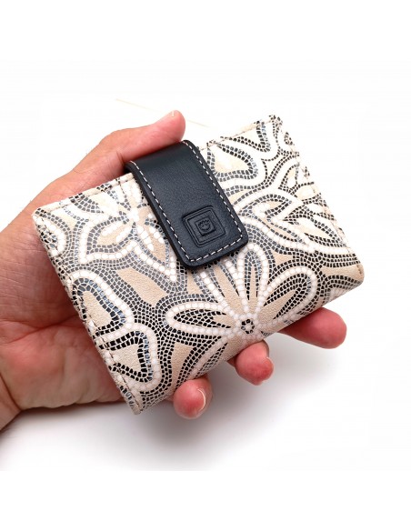 Cartera de piel para Mujer Pequeña con Monedero interior, LISS beige diseño de estampado