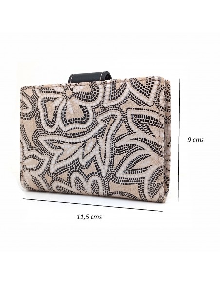 Cartera de piel para Mujer Pequeña con Monedero interior, LISS beige medidas