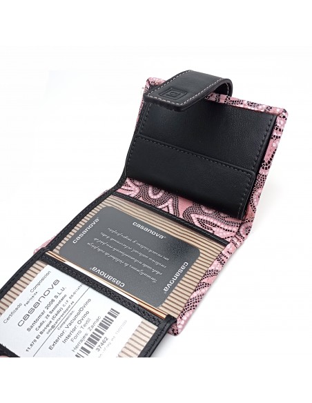 Cartera de piel para Mujer Pequeña con Monedero interior, LISS rosa compartimiento tarjetas