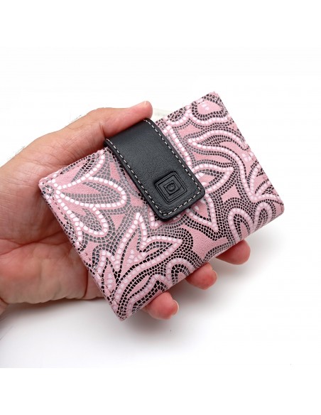 Cartera de piel para Mujer Pequeña con Monedero interior, LISS rosa parte externa