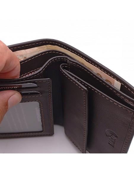 Cartera con monedero de piel para hombre COSTURA marron compartimientos para billetes