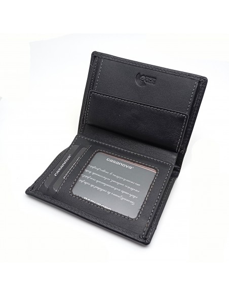 Cartera con monedero de piel para hombre COSTURA negro parte interna