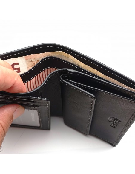 Cartera con monedero de piel para hombre COSTURA negro compartimiento para billetes