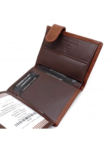 Cartera con monedero de piel para hombre VERONA marrón compartimiento internos