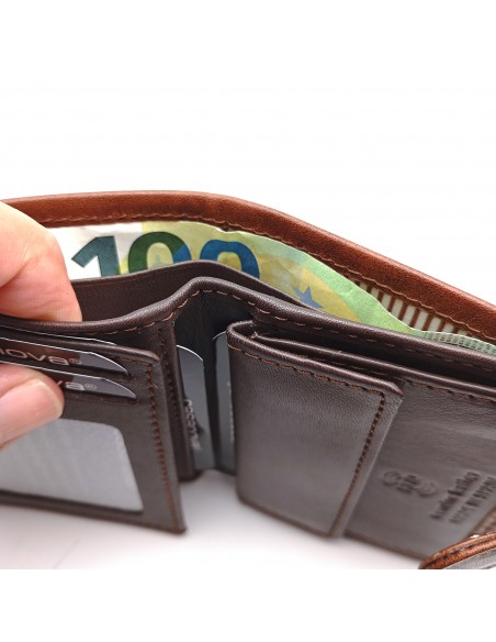 Cartera con monedero de piel para hombre VERONA marrón compartimiento para billetes