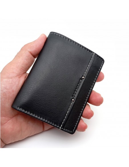 Mini/Cartera tarjetero de piel para hombre COSTURA negro