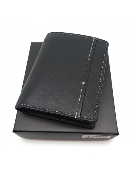 Mini/Cartera tarjetero de piel para hombre COSTURA negro con caja