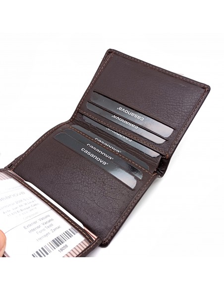 Cartera con monedero exterior piel para hombre COSTURA marrón compartimiento internos