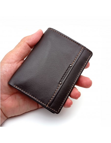 Cartera con monedero exterior piel para hombre COSTURA marrón