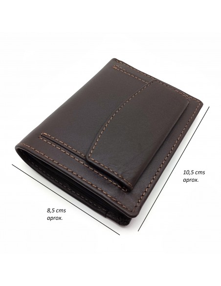 Cartera con monedero exterior piel para hombre COSTURA marrón medidas