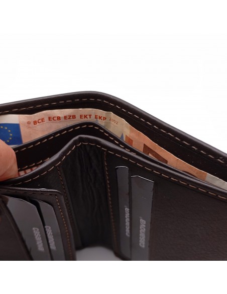 Cartera con monedero exterior piel para hombre COSTURA marrón compartimiento para billetes