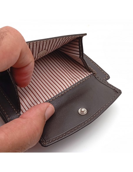 Cartera con monedero exterior piel para hombre COSTURA marrón compartimiento para monedas