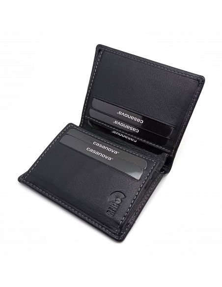 Cartera con monedero exterior piel para hombre COSTURA negro parte interna