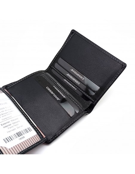 Cartera con monedero exterior piel para hombre COSTURA negro compartimiento internos