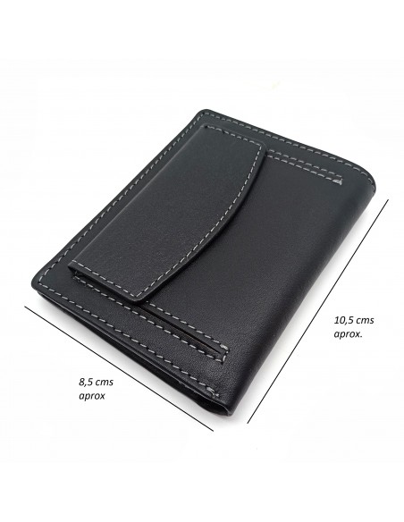 Cartera con monedero exterior piel para hombre COSTURA negro medidas