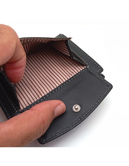 Cartera con monedero exterior piel para hombre COSTURA negro compartimiento para monedas