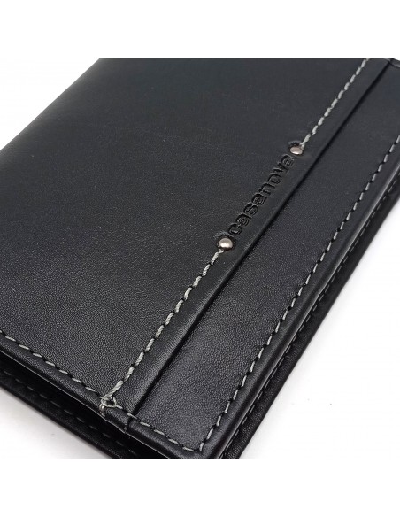 Cartera con monedero exterior piel para hombre COSTURA negro diseño