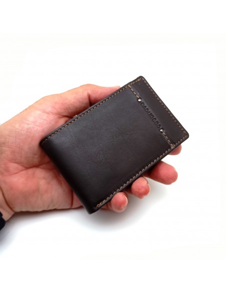 Mini/Cartera americana con monedero piel para hombre COSTURA marrón