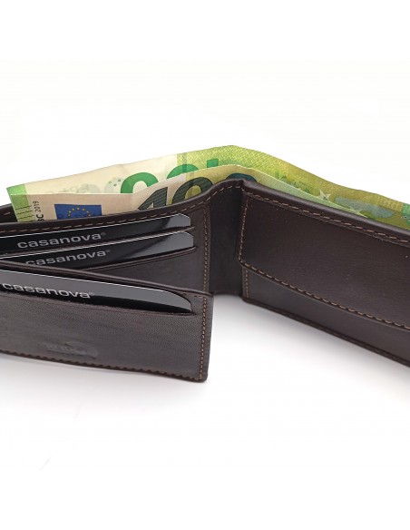 Mini/Cartera americana con monedero piel para hombre COSTURA marrón  compartimiento para billetes