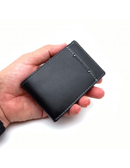 Mini/Cartera americana con monedero piel para hombre COSTURA negro