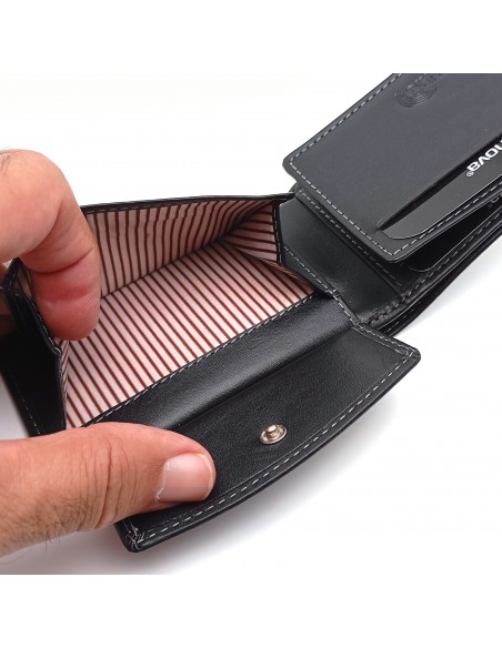 Mini/Cartera americana con monedero piel para hombre COSTURA negro compartimiento para monedas