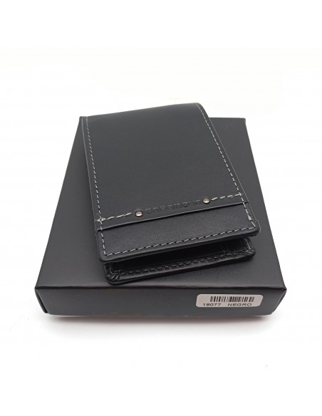 Mini/Cartera americana con monedero piel para hombre COSTURA negro con caja