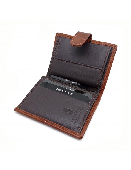 Mini Cartera con monedero piel para hombre VERONA marrón parte interna