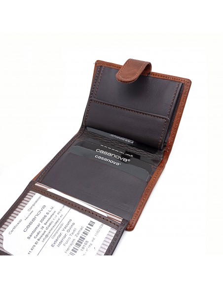 Mini Cartera con monedero piel para hombre VERONA marron compartimiento internos.