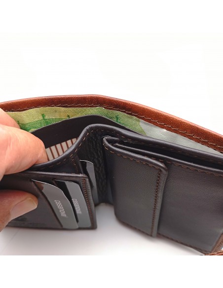 Mini Cartera con monedero piel para hombre VERONA marrón compartimiento de billetes