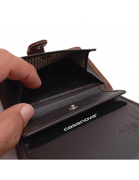Mini Cartera con monedero piel para hombre VERONA marrón compartimiento de monedas