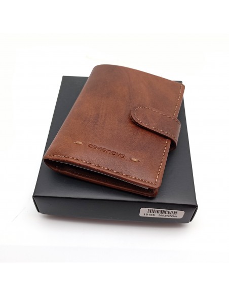 Mini Cartera con monedero piel para hombre VERONA marrón con caja