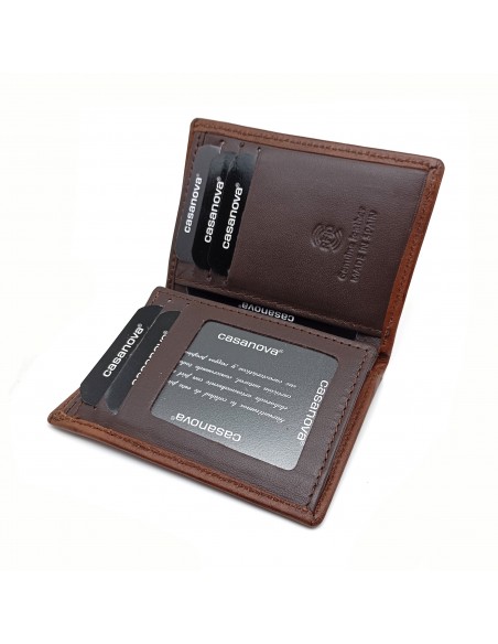 Cartera tarjetero de piel para hombre VERONA marron parte interna