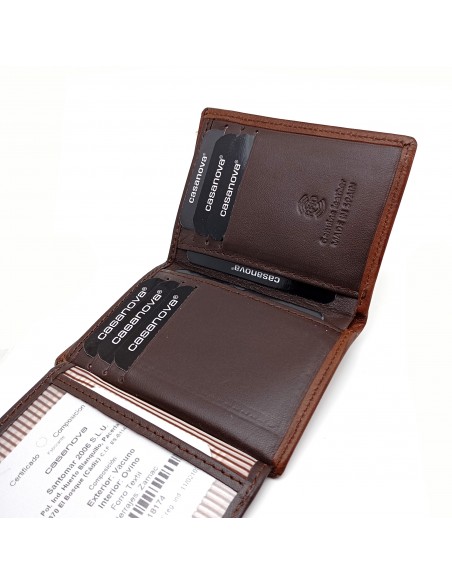 Cartera tarjetero de piel para hombre VERONA marrón compartimiento interno