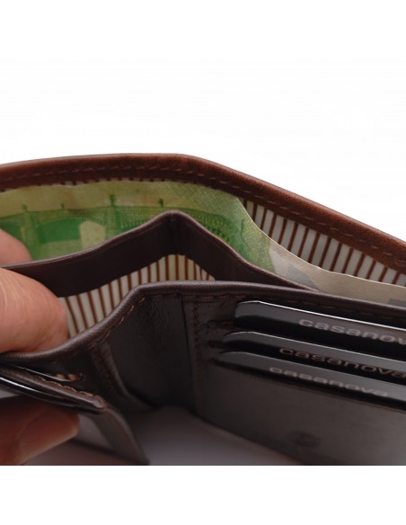 Cartera tarjetero de piel para hombre VERONA marrón  compartimiento para billetes